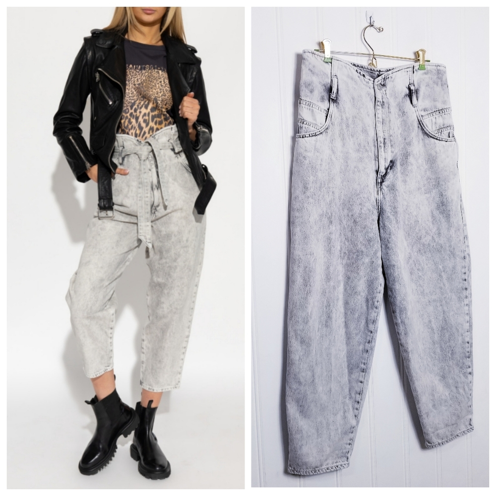 AllSaints Sammy Balloon Jeans High Waist Acid Wash Grunge Y2K Goth Crop 6